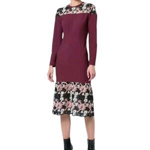 YIGAL AZROUEL burgandy red floral lace inset sheath dress size x small